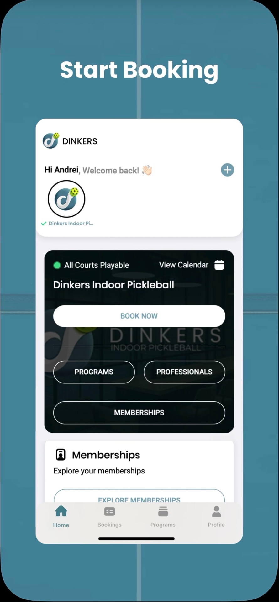 Start booking on the DINKERS app